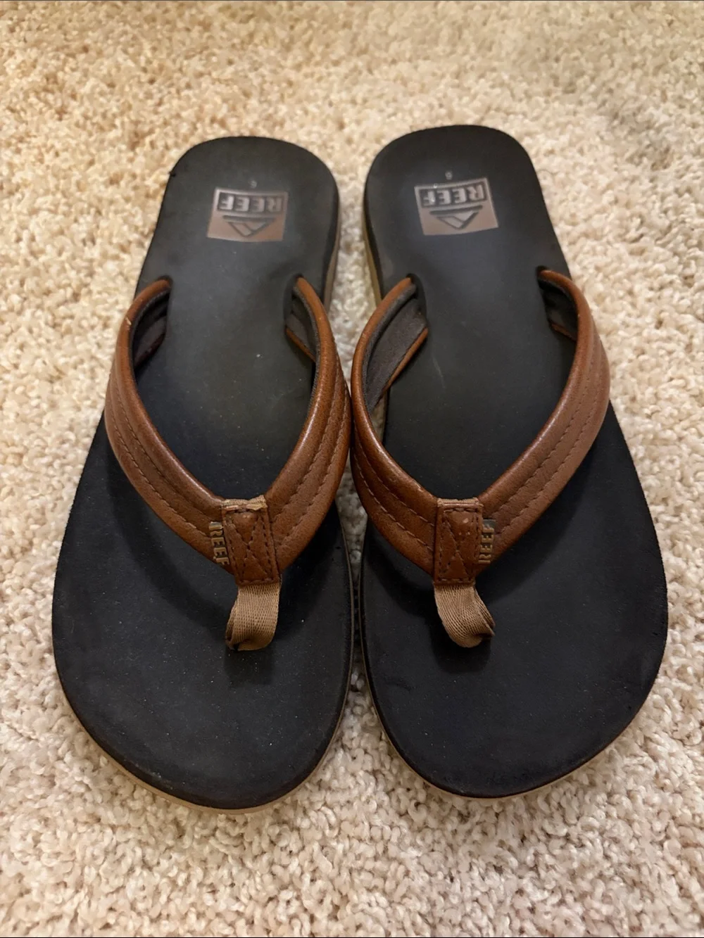 Reef boys Brown Strap Flip Flops with Black Footbed